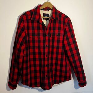 The Gap Sherpa Quilt Lined Red Black Lumberjack Buffalo Plaid Jacket Mens Medium